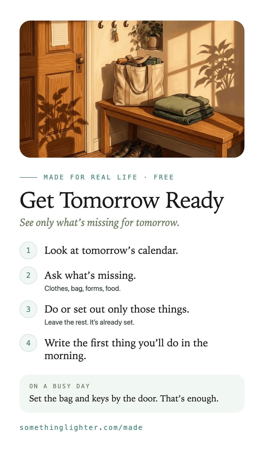 The steps for Get Tomorrow Ready on one phone-sized card